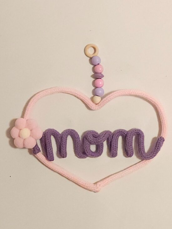 unbranded Other - Knitted MOM Macrame Heart with Flower BNIP Wall Hanging Ornament